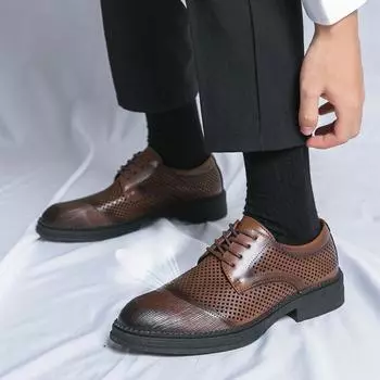 Летние новые кожаные туфли с отверстиями, туфли с отверстиями большого размера, рабочие кожаные туфли, мужские деловые туфли на каждый день 38