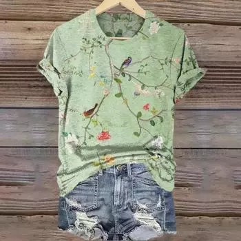 Летние новые креативные женские футболки с круглым вырезом и 3D-цифровой печатью S