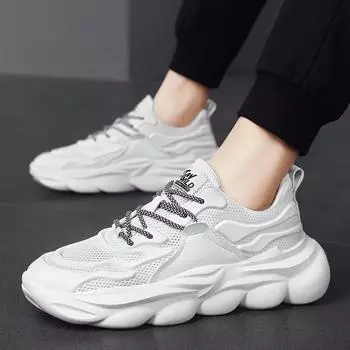 Летние новые кроссовки 2025 года, дышащие мужские кроссовки для пап, мужские кроссовки с мягкой подошвой, дышащие, плетеные из мухи 39 белый