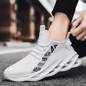 Летние новые кроссовки для бега для студентов 2025 года, дышащие мужские кроссовки с плетеным ворсом, большие размеры для пап 39 белый