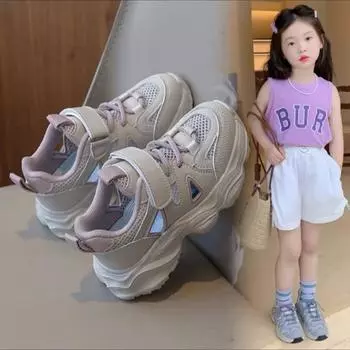 Летние новые кроссовки для мальчиков и девочек, дышащая детская обувь для папы с одинарной сеткой, летние кроссовки для бега 27 серый