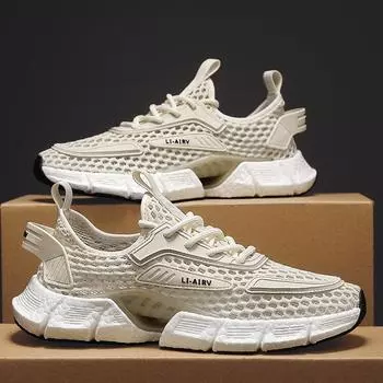 Летние новые кроссовки из дышащей сетки 2025 года, легкие и удобные повседневные модные спортивные кроссовки, кроссовки из натуральной эластичной ткани с попкорном 39 чёрный