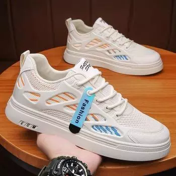 Летние новые модные мужские туфли на плоской подошве, легкие дышащие повседневные кроссовки, дизайнерские модные кроссовки на платформе, теннисные туфли 2024 39 бежевый