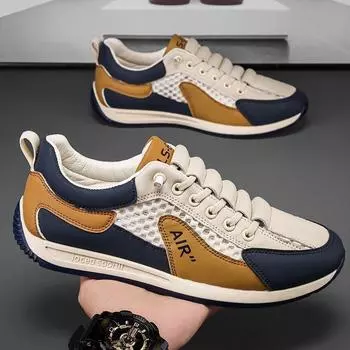 Летние новые модные мужские туфли на шнуровке с низким верхом, повседневные туфли с полой дышащей сеткой, спортивная обувь для студентов, кроссовки 39