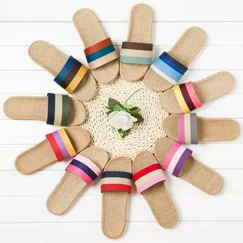 Летние новые модные полосатые льняные женские тапочки 35 фиолетовый