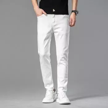 Летние новые модные повседневные облегающие мужские джинсы с вышивкой высокого класса 28 белый