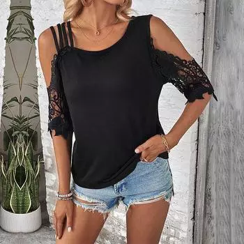 Летние новые модные женские однотонные топы на одно плечо, элегантные блузки S чёрный