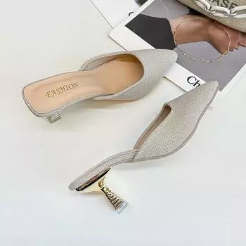 Летние новые модные женские шлепанцы 2024 года, женские современные тапочки, летняя обувь, сексуальное вечернее платье, сандалии, женские на тонком каблуке 35 чёрный