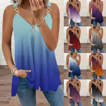 Летние новые модные женские топы без рукавов на бретельках на молнии с v-образным вырезом плюс размеры майки на бретельках S синий