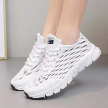 Летние новые модные женские туфли корейской версии со шнуровкой, полые дышащие спортивные и повседневные туфли с низким верхом и мягкой подошвой из сетки для студентов 36 чёрный