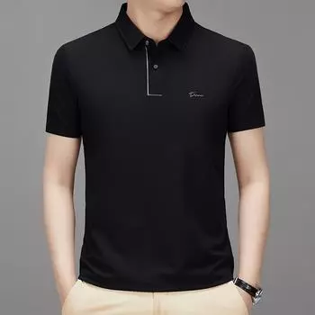 Летние новые мужские бесшовные футболки с короткими рукавами для молодых и мужчин среднего возраста, простые повседневные и удобные рубашки поло с принтом на лацканах M