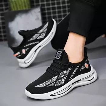 Летние новые мужские кроссовки Single повседневные дышащие легкие беговые спортивные туфли 39 чёрный