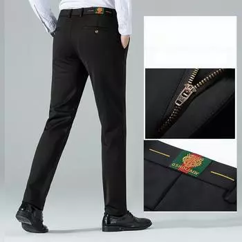 Летние новые мужские повседневные брюки с вышивкой в виде головы тигра, прямые свободные деловые брюки среднего возраста с тонкими срезами, эластичные брюки 29