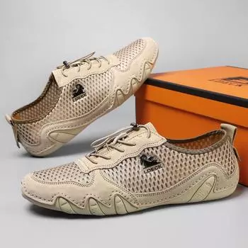 Летние новые мужские повседневные кроссовки больших размеров из кожи и сетки 37