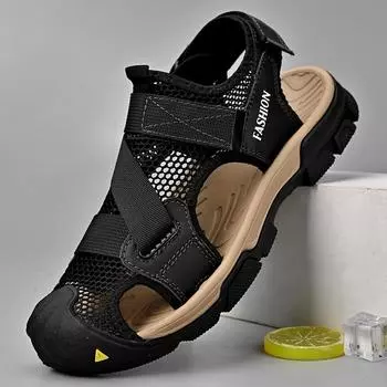 Летние новые мужские сандалии 2024 года, сетчатые легкие пляжные сандалии, рыболовная обувь для мужчин, быстросохнущая сетчатая обувь для прогулок на открытом воздухе 38 чёрный