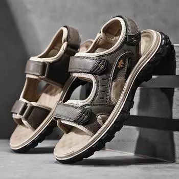 Летние новые мужские сандалии 2025 года, дышащие, повседневные, с мягкой подошвой, мужская обувь, трендовые, нескользящие, модные, пляжные тапочки 39 хаки