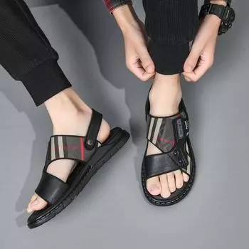 Летние новые мужские сандалии, мужская модная кожаная легкая повседневная пляжная обувь, мужские тапочки для льда на мягкой подошве 38