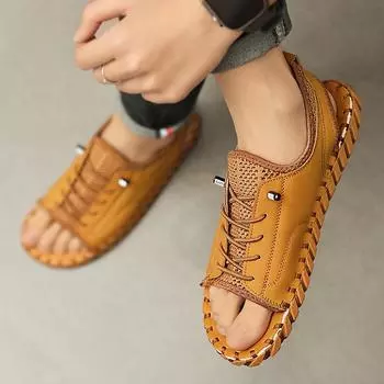 Летние новые мужские сандалии с низким верхом, дышащие, модные, для отдыха на открытом воздухе, модные, молодежные 38