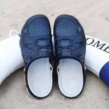 Летние новые мужские сандалии с открытым носком, пляжные туфли с дырочками, дышащие, большого размера, желейные туфли, классные тапочки двойного назначения 40 синий