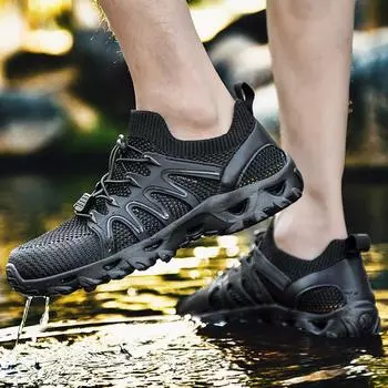 Летние новые мужские сетчатые дышащие уличные туфли для ручья, походные и болотные мужские туфли большого размера 238 36 серый
