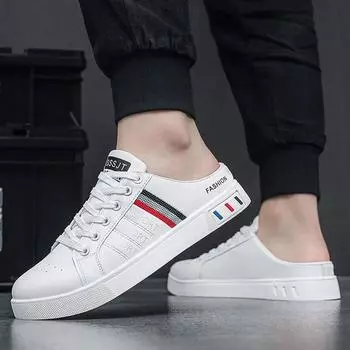 Летние новые мужские тапочки, брендовые удобные повседневные туфли для мужчин, модные плоские кроссовки, высококачественные мужские полутапочки, большой размер 46 39 белый