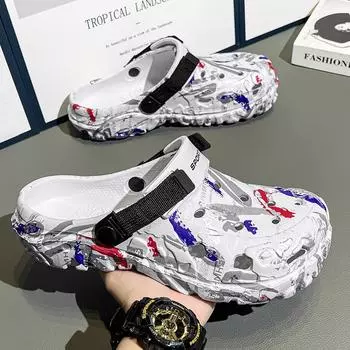 Летние новые мужские тапочки для улицы, садовые сабо, мужская повседневная обувь, модные роскошные сандалии, удобные домашние мягкие тапочки 40-47 45 белый