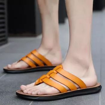 Летние новые мужские тапочки модный тренд мужские шлепанцы интернет-магазин Amazon классные тапочки 38 жёлтый