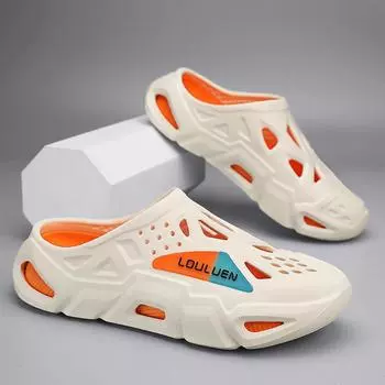 Летние новые мужские туфли Crocs для сада на платформе 2025 года, нескользящие полушубки, мужские повседневные пляжные сандалии 38-39 чёрный