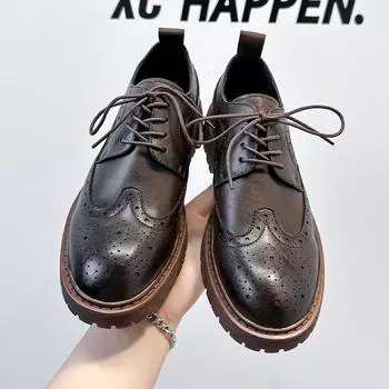 Летние новые мужские туфли, деловые повседневные кожаные туфли в британском стиле, туфли для жениха Brock Carved 44303-A 38 коричневый