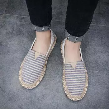 Летние новые мужские туфли модные тканые полосы для комфорта дышащие легкие повседневные парусиновые туфли для мужчин Zapatos De Hombre 39 бежевый