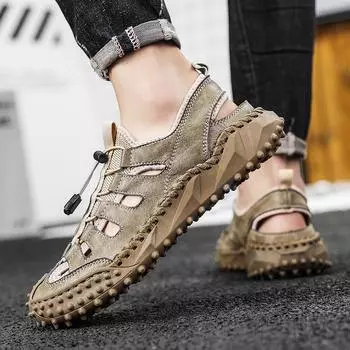 Летние новые мужские туфли на плоской подошве для отдыха на открытом воздухе, дышащие, полупрозрачные, мужские нескользящие спортивные тапочки, быстросохнущие, пляжная обувь, сандалии двойного назначения 38 чёрный