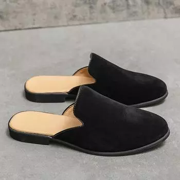 Летние новые мужские туфли на плоской подошве, мужская повседневная обувь, универсальные полутапочки, пляжная обувь, мягкая подошва, удобные классические мужские мокасины 38 чёрный