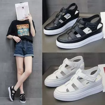 Летние новые одинарные туфли внутри увеличивают толстую подошву пляжные сандалии женские 35 белый