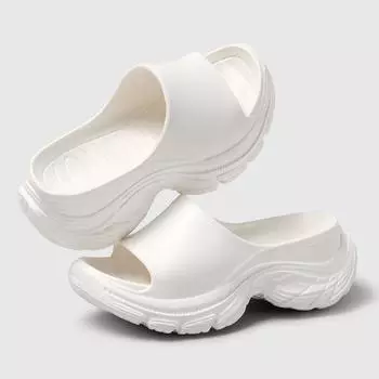 Летние новые однословные шлепанцы на толстой подошве и высоком каблуке, женские шлепанцы на танкетке, увеличивающие рост, пляжная обувь, ленивые сандалии на танкетке 36/37 белый