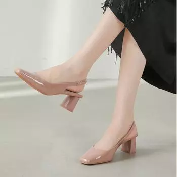 Летние новые однотонные босоножки на высоком каблуке с неглубоким вырезом, удобным ремешком сзади и квадратным носком, модные сексуальные повседневные босоножки для женщин 38