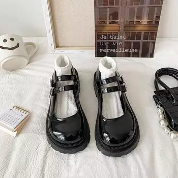 Летние новые однотонные черные туфли с большой головкой, маленькие кожаные туфли в британском стиле, туфли Jk, студенческие туфли Мэри Джейн 37