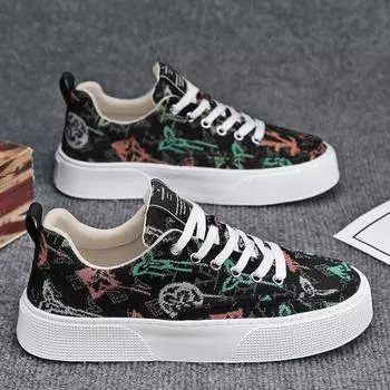 Летние новые парусиновые туфли студенческие трендовые мужские туфли дышащие модные универсальные повседневные спортивные туфли мягкая подошва нескользящая 39 чёрный