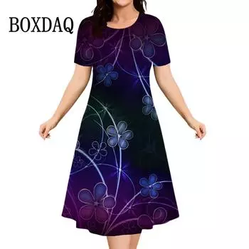 Летние новые платья, модные уличные платья с круглым вырезом и коротким рукавом, женские повседневные свободные платья с 3D-принтом больших размеров S