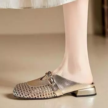 Летние новые плетеные туфли с полыми отверстиями, полушлепанцы для улицы, с утолщенной подошвой, сандалии с закрытым носком, женские шлепанцы с закрытым носком 35