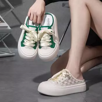 Летние новые полуоблегающие маленькие белые туфли на толстой подошве с большой головкой, студенческие туфли для скейтбординга, повседневные туфли Hollow Muffin 35 зелёный