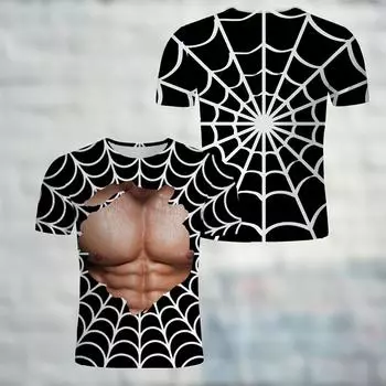 Летние новые популярные футболки для фитнеса с искусственными мышцами и 3d принтом для мужчин и женщин, модная уличная футболка, повседневный топ с короткими рукавами и татуировкой XS