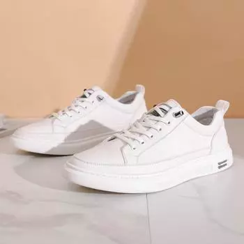 Летние новые повседневные маленькие белые туфли, мужские туфли с круглым носком, с одной педалью, мягкая подошва, мягкий первый слой коровьей кожи, мужские туфли 38 чёрный