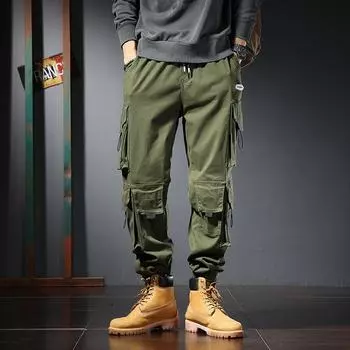 Летние новые повседневные рабочие брюки для мужчин, свободный крой, большие размеры, с несколькими карманами и брюками с обхватом ног S армия зеленый