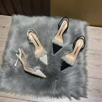 Летние новые повседневные женские сексуальные сверкающие туфли-шпильки со стразами, модные женские босоножки с острым носком 35 чёрный