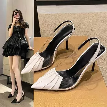 Летние новые прозрачные туфли из ПВХ на высоком каблуке женские черные темпераментные заостренные закрытые туфли одинарные туфли с открытой пяткой вечерние 37 бежевый
