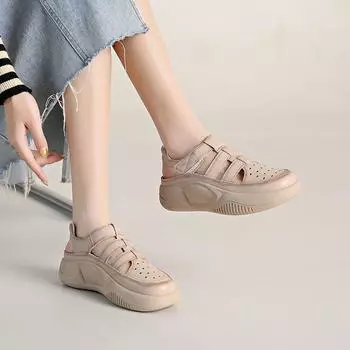 Летние новые ретро дышащие полые сандалии 35 хаки