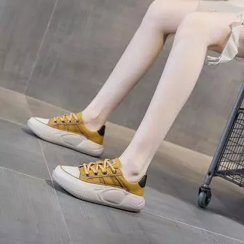 Летние новые ретро-кеды из кожи с мягкой подошвой 2025 года с увеличением высоты на 4 см 38 жёлтый