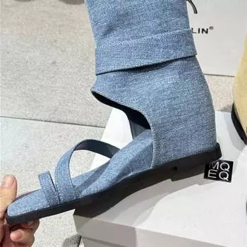 Летние новые ретро квадратный носок, танкетка, ботинки на высоком голенище, летние женские сандалии, повседневная обувь для улицы 35