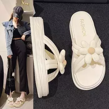 Летние новые ретро-тапочки Matsuke с открытым носком и плоским дном 2024 года в стиле ретро 35 покинуть белый