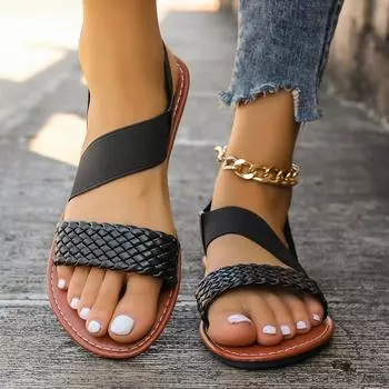 Летние новые римские сандалии большого размера для женщин из-за рубежа, римские сандалии на плоской подошве 36